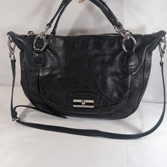 Coach Kristin L1182-19295 Black Leather Shoulder Satchel Purse Silver Crossbody - Picture 1 of 16